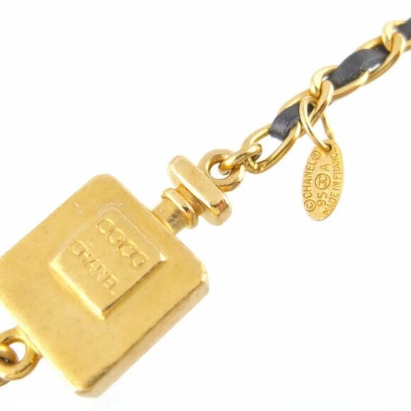 CHANEL CC Logos Pearl No.5 Camellia Leo Leather Necklace 32" 95A Auth w/Box D-10 - Picture 7 of 8